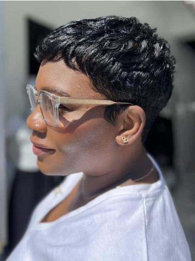 Short Pixie Wigs For African American Boycuts 4" Monofilament Black Wigs
