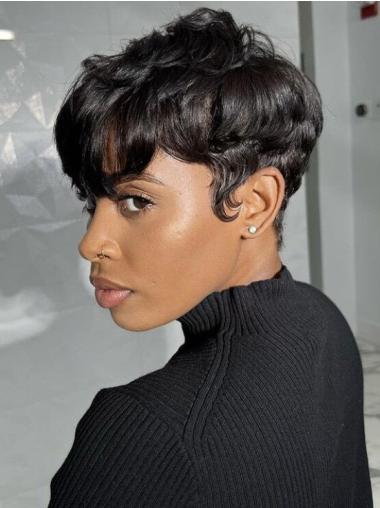 Short Wig Styles African American With Bangs 4" Lace Front Black Wigs