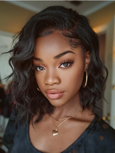 Medium Length Wigs African American Black 12" Monofilament Wigs