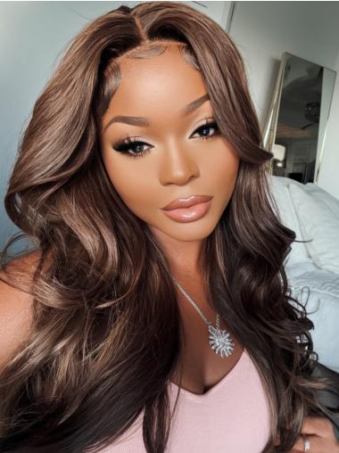 Human Hair Wigs For African American Women 24" Long Wavy Lace Front Wigs