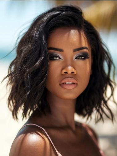 African American Medium Length Wigs Black 12" Lace Front Wigs