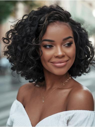 Human Hair Lace Front Wigs For African American 12" Black Wigs