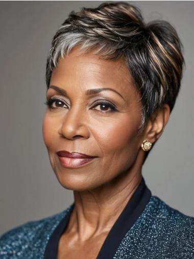 African American Short Pixie Wigs Boycuts 4" Lace Front Grey Wigs