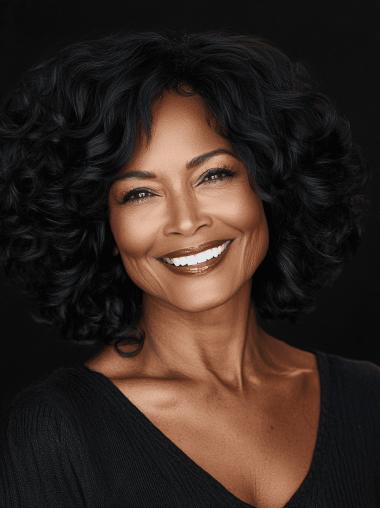 Wigs For African American Women Human Hair 12" Chin Length Curly Wigs