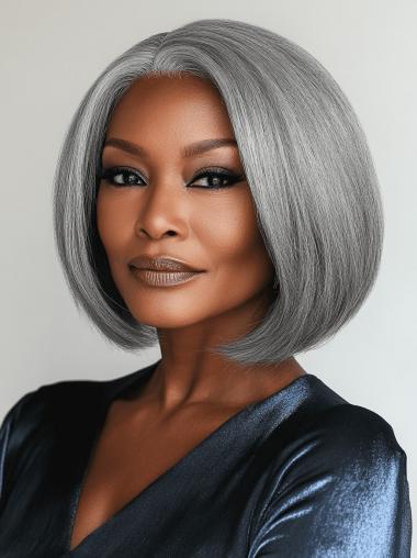 Grey Wigs African American Straight Bobs Chin Length Wigs