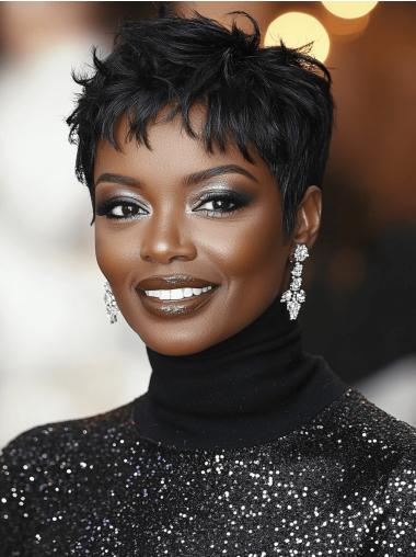Short Wigs For African Ladies Boycuts 4" Monofilament Black Wigs