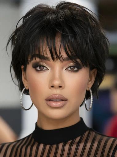 Wig With Bangs African American Monofilament 6" Black Wigs