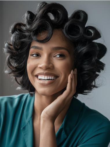 Human Hair Wigs For African American Women 10" Chin Length Curly Wigs