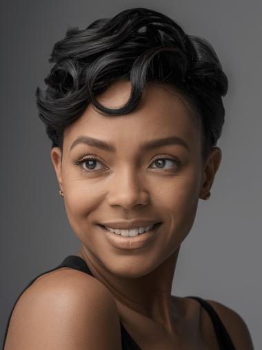 Black African American Wigs Curly Boycuts Cropped Wigs