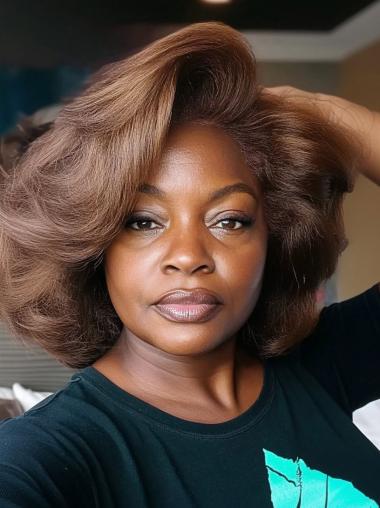 Wigs Human Hair African American 12" Shoulder Length Wavy Wigs