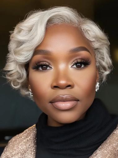 Curly Wigs African American Lace Front 6" Platinum Blonde Wigs