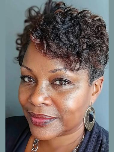 Short Curly Wigs For African American Layered 4" Monofilament Wigs