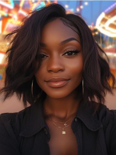 Natural Lace Front Wigs For African American Chin Length 12" Brown Wigs