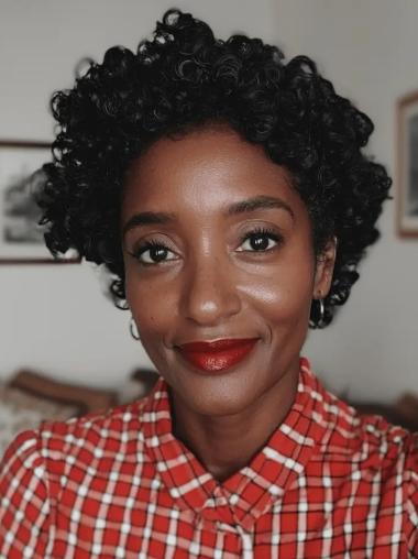 Lace Front Wigs African American Short 6" Black Wigs