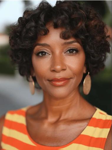 Short Curly Wigs African American Layered 8" Lace Front Brown Wigs