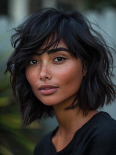 Remy Human Hair Wigs For African American 12" Chin Length Wavy Wigs