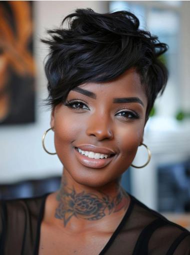 African American Monofilament Wigs Wavy With Bangs Cropped Wigs