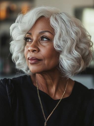 African American Human Hair Bob Wigs Chin Length Monofilament Wigs