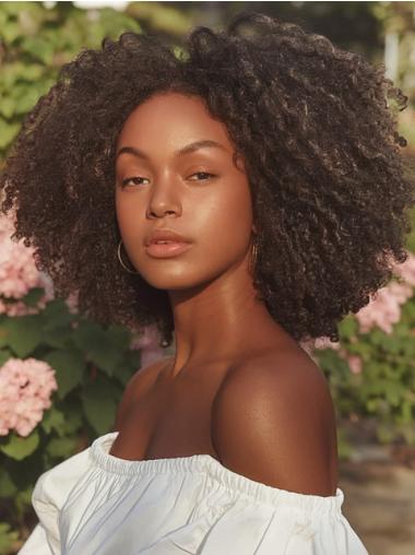 Curly Afro Wigs For African American Monofilament 14" Brown Wigs