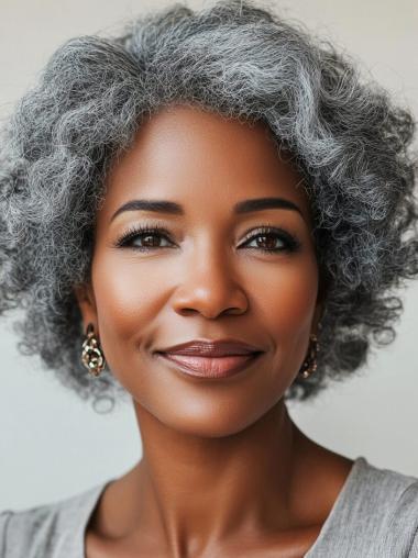 African American Gray Human Hair Wigs Kinky Bobs Short Wigs
