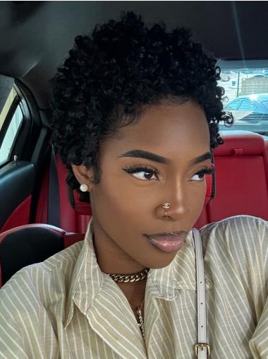 African American Wigs Human Hair Short Boycuts 4" Monofilament Black Wigs