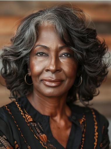 Grey Wigs For African American Curly Layered Shoulder Length Wigs