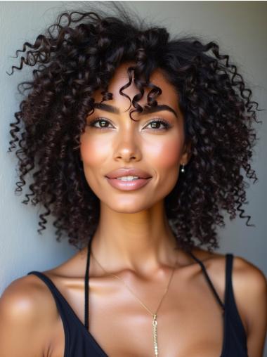 African American Human Hair Afro Wigs 12" Shoulder Length Kinky Wigs