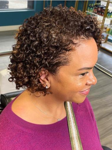 Short Curly African American Wigs Bobs 8" Lace Front Brown Wigs