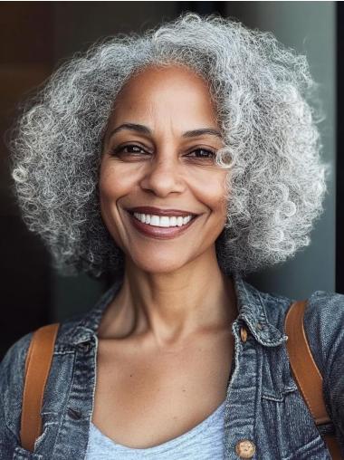 Silver Wigs For African American Kinky Bobs Chin Length Wigs