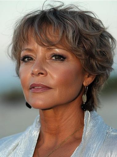 Grey Wigs African American Wavy With Bangs Short Wigs