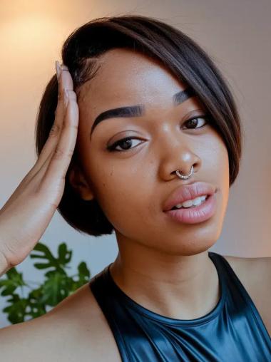 Short Human Hair Wigs For African American Bobs 8" Brown Wigs