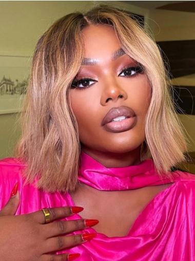 Natural Human Hair Wigs For African American Blonde 12" Wigs