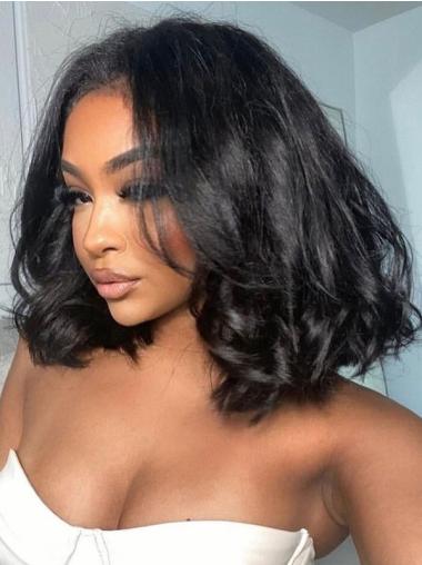 Human Hair Bob Wigs For African American Black 14" Monofilament Wigs