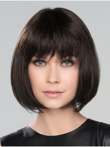 Straight 10" Black Monofilament With Bangs High Quality Synthetic Wigs