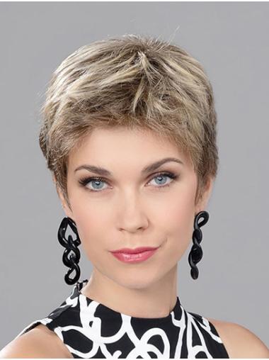 Straight 6" Brown 100% Hand-tied Boycuts Short Ladies Wigs