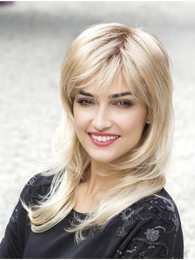 14" Straight Blonde Synthetic With Bangs Cheap Long Wigs For Women