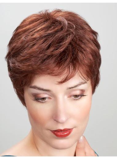Straight 8" Short Synthetic Copper Monofilament Heat Resistant Wigs