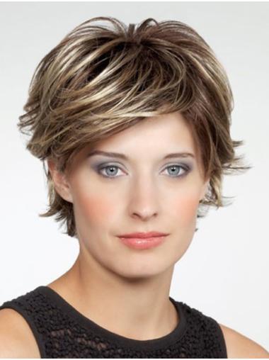 Wavy 10" Brown Monofilament Layered Very Cheap Synthetic Wigs