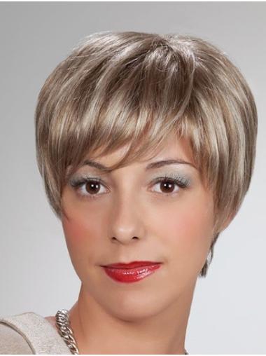Straight 8" Short Synthetic Blonde Mono Wigs