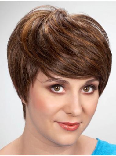 Straight 8" Brown Monofilament With Bangs Synthetic Wig
