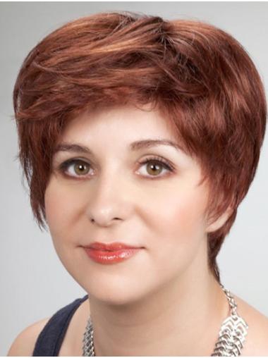 Straight 8" Auburn Monofilament Boycuts Ladies Short Wigs