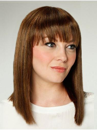 Straight 14" Brown Monofilament With Bangs Best Synthetic Wigs