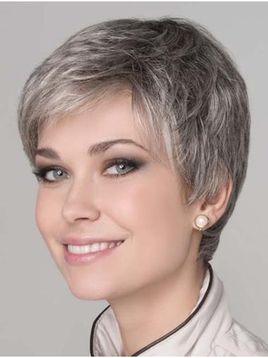 Straight 8" Short Synthetic Grey Monotop Wigs