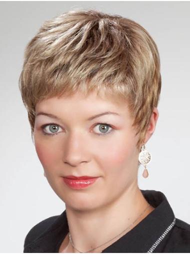 Straight 6" Cropped Synthetic Blonde Monofilament Wig Sale