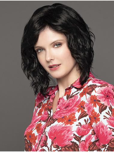 12" Wavy Black Synthetic Bobs Good Medium Wigs