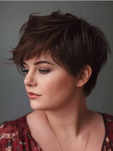Short Human Hair Wigs Straight Lace Front Boycuts Brown 6" Wigs