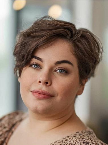 Short Human Hair Wigs Straight Monofilament Boycuts Brown 6" Wigs