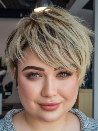 Short Human Hair Wigs Straight Monofilament Boycuts Blonde 6" Wigs