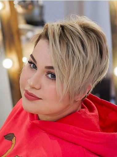 Short Human Hair Wigs Straight Lace Front Boycuts Blonde 6" Wigs