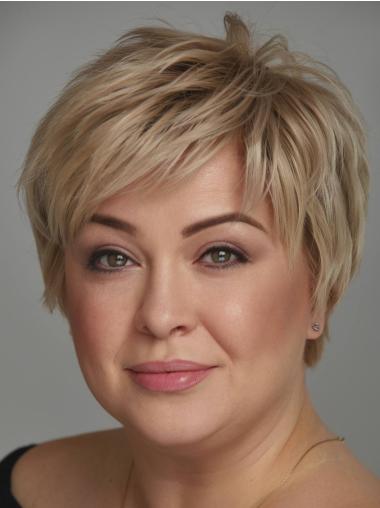 Short Human Hair Wigs Straight Monofilament Boycuts Blonde 8" Wigs